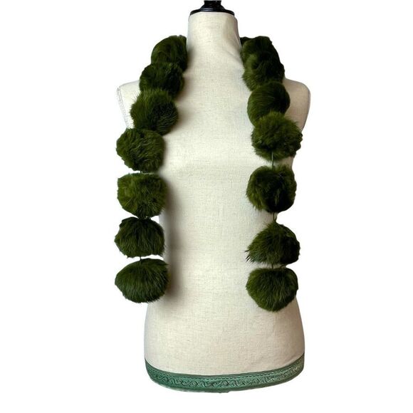 Handmade Green Faux Fur Pom Pom Scarf – Soft, Cozy, Unique Winter Fashion - Picture 3 of 6